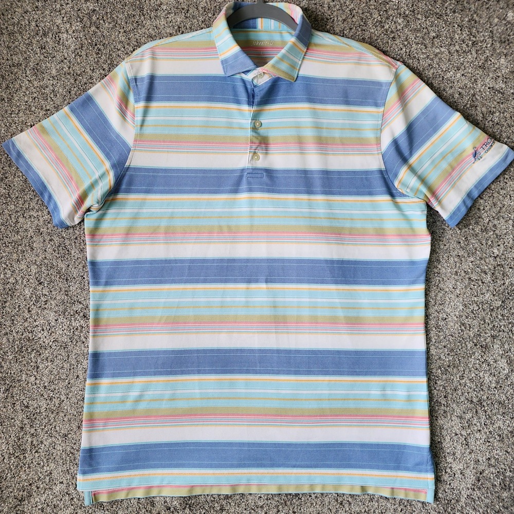 johnnie-O Polo Shirt Mens Large Erwin Lake Striped Troon Country Club Excellent